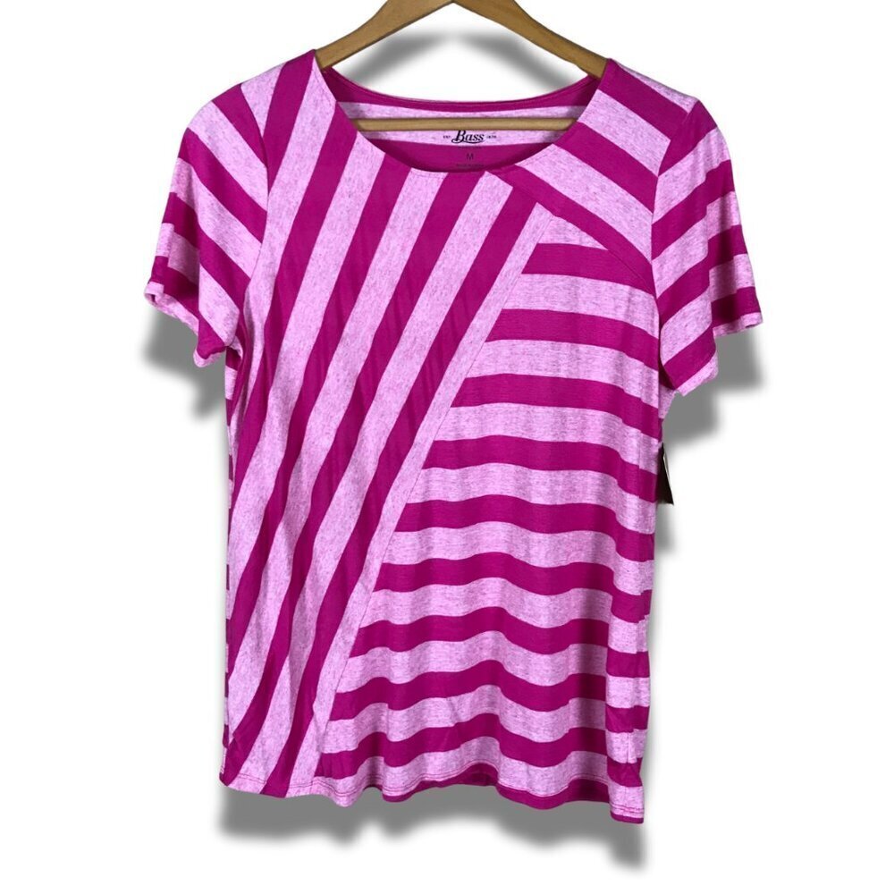 G.H. BASS Mixed Striped Pink T-shirt NWT MEDIUM